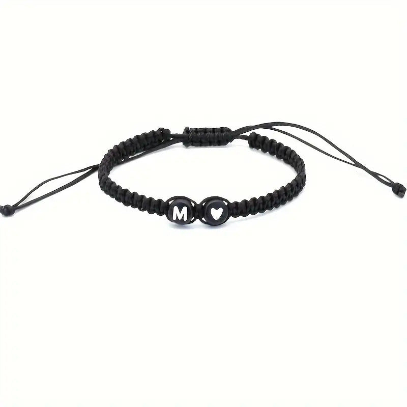 26 Letters & Heart Design Braided Drawstring Bracelet