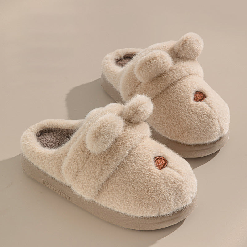 Cute Cartoon Embroidery Bow Decor Plush Slippers