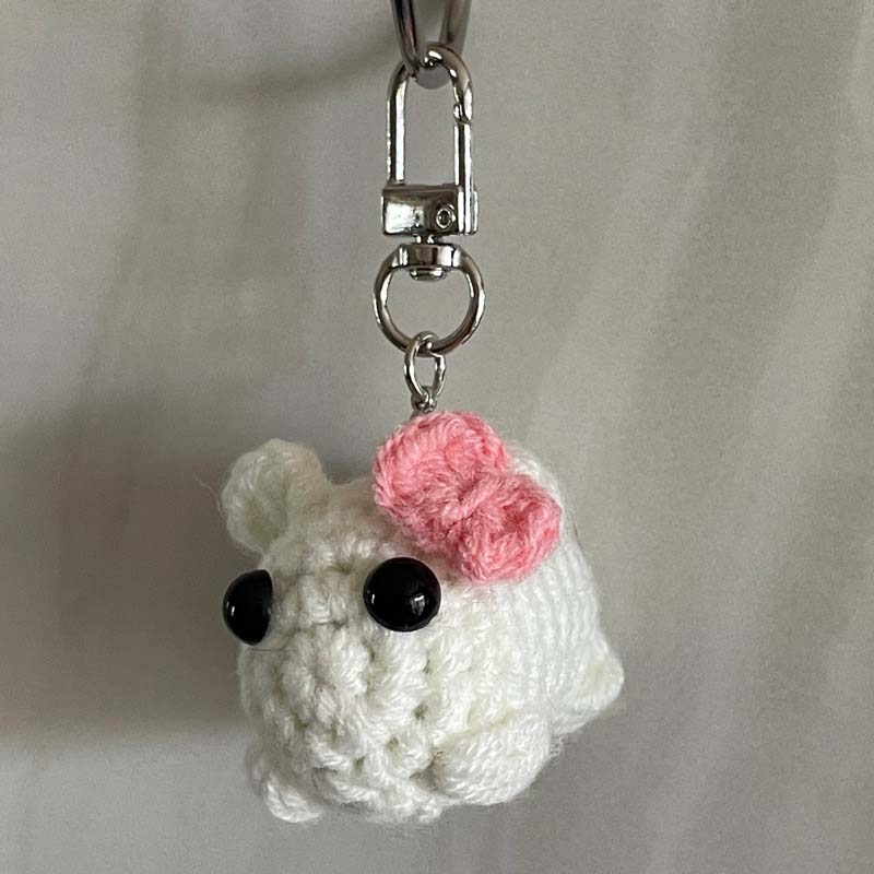 Cute Sad Crochet Hamster Keyring