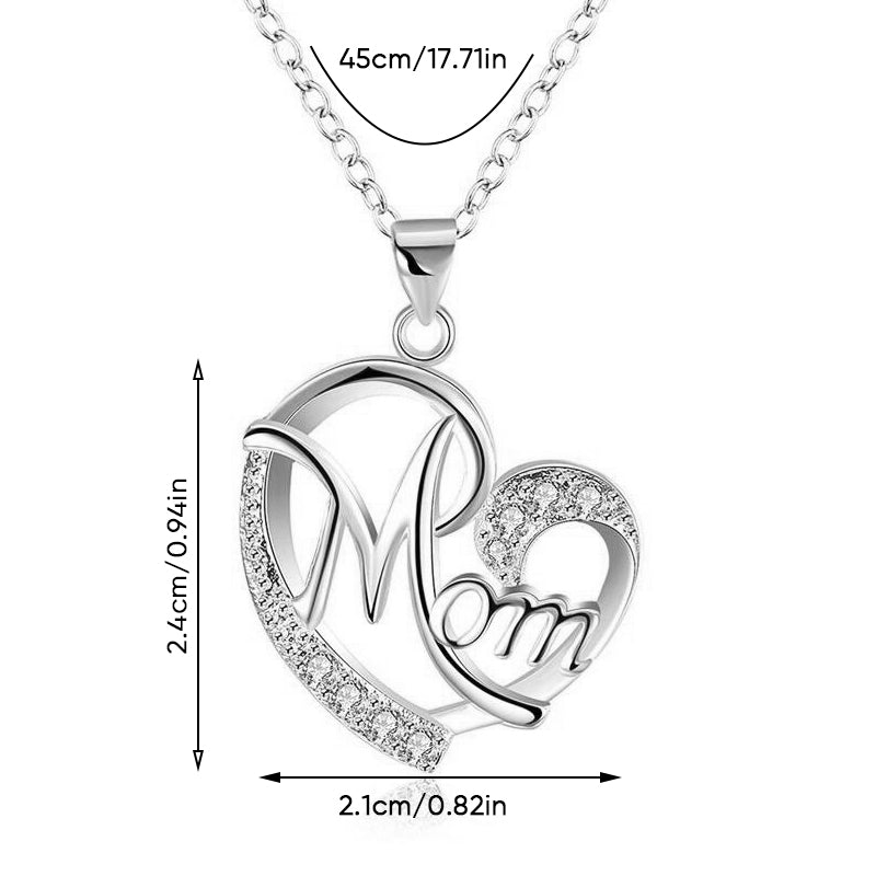 Love Heart Mom Charm Pendant Chain Necklace