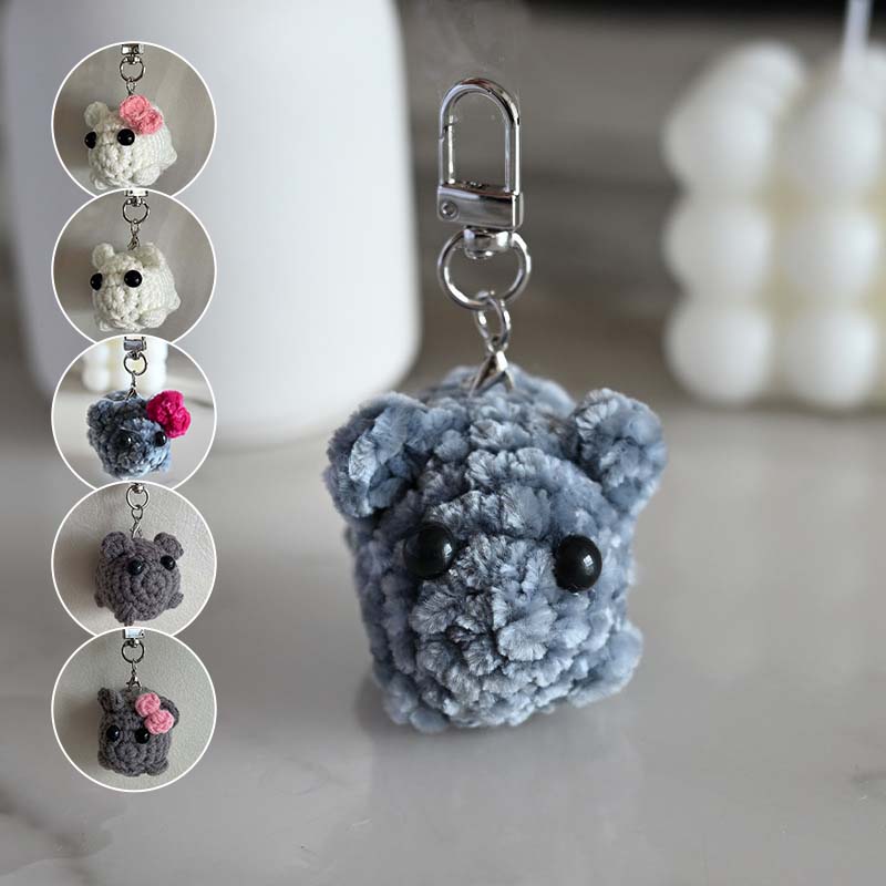 Cute Sad Crochet Hamster Keyring