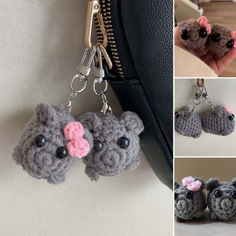 Cute Sad Crochet Hamster Keyring