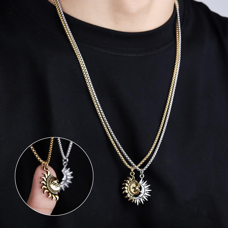 Sun and Moon asymmetrical couple necklace