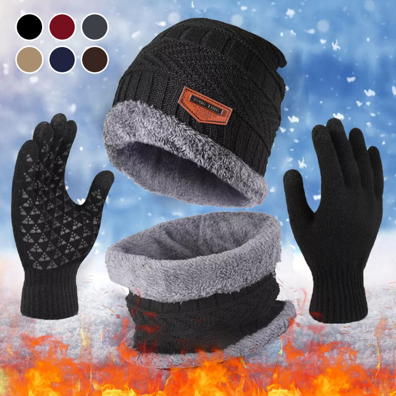 Men's and Women's Unisex Hat Neck Scarf Gloves 3 Piece Set