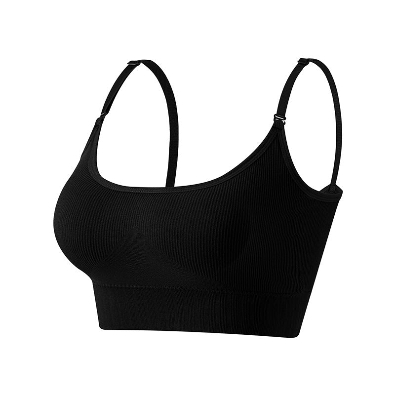 Solid Ribbed Adjustable Strap Wireless Bra