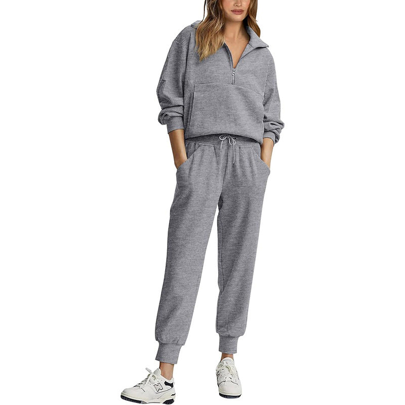 Long Sleeve Half Zip Pullover Sweatshirt Joggers Set