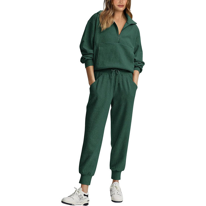 Long Sleeve Half Zip Pullover Sweatshirt Joggers Set