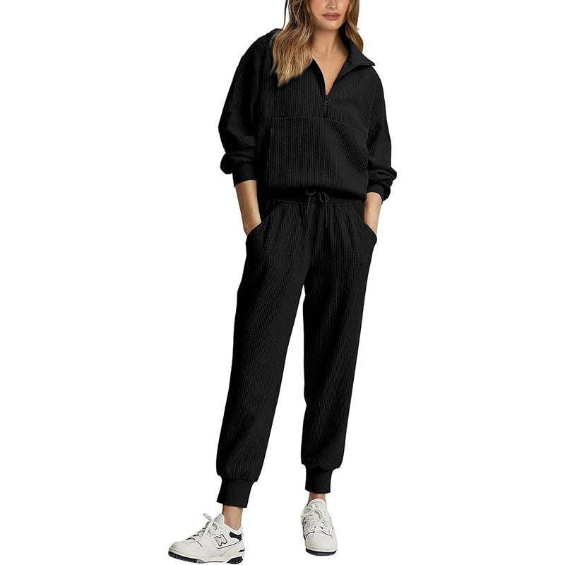 Long Sleeve Half Zip Pullover Sweatshirt Joggers Set