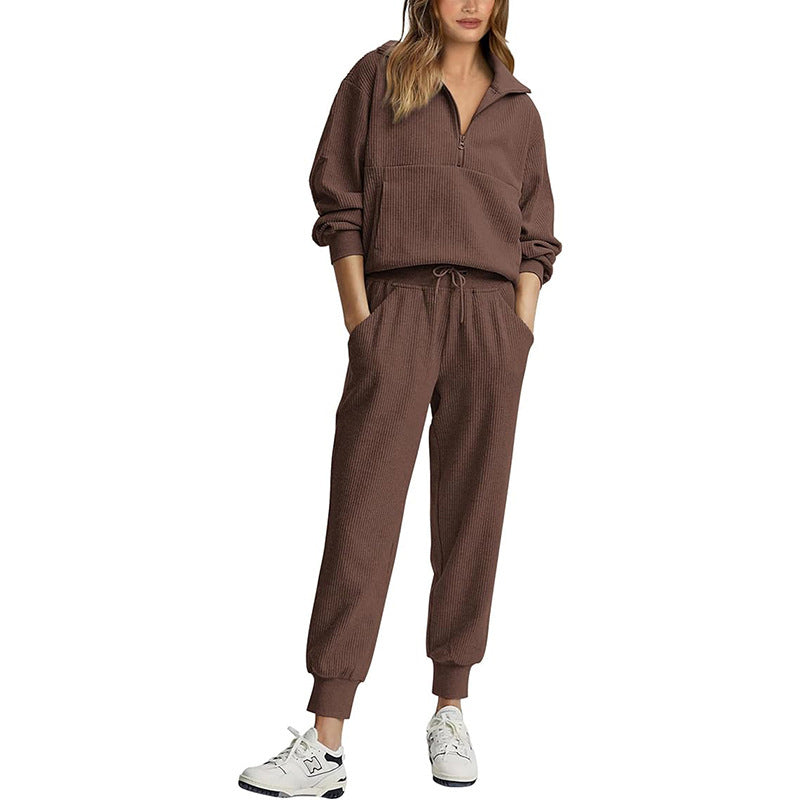 Long Sleeve Half Zip Pullover Sweatshirt Joggers Set