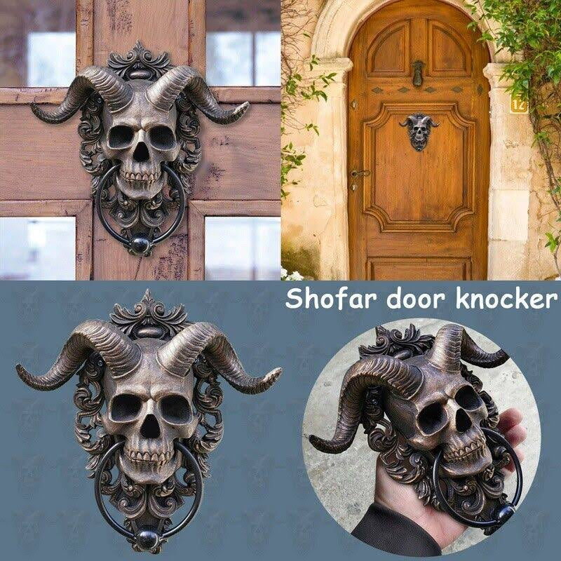 Baphomet Horned God Skull Hanging Door Knocker