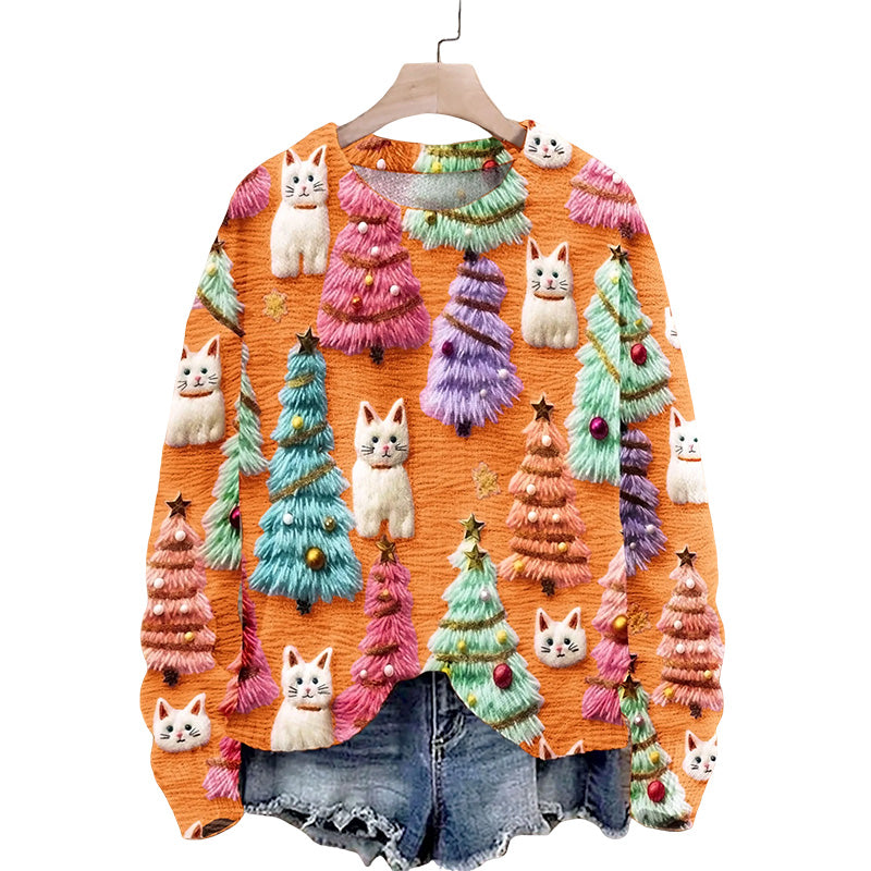 Christmas Tree Cute Cat 3D Print Sweater