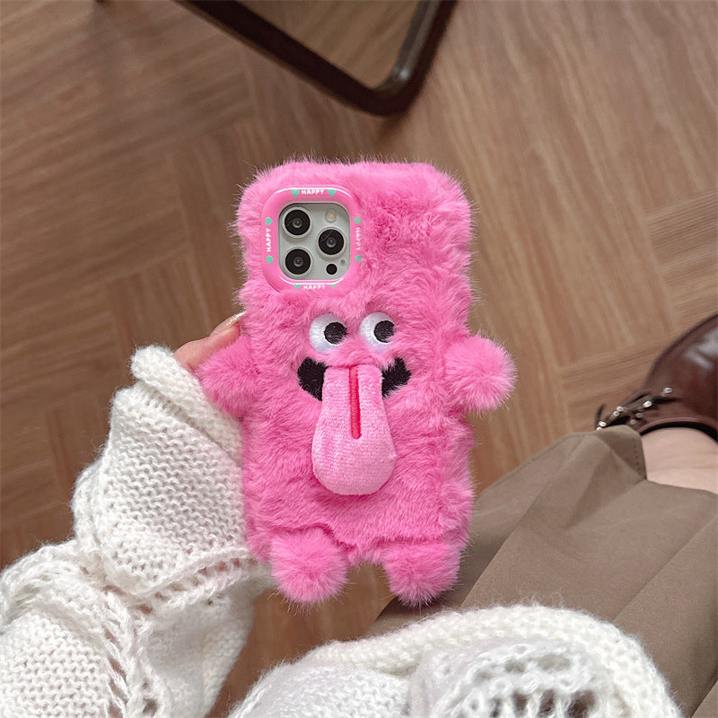 Funny Tongue Sticking Out Plush Mobile Phone Case For iPhone